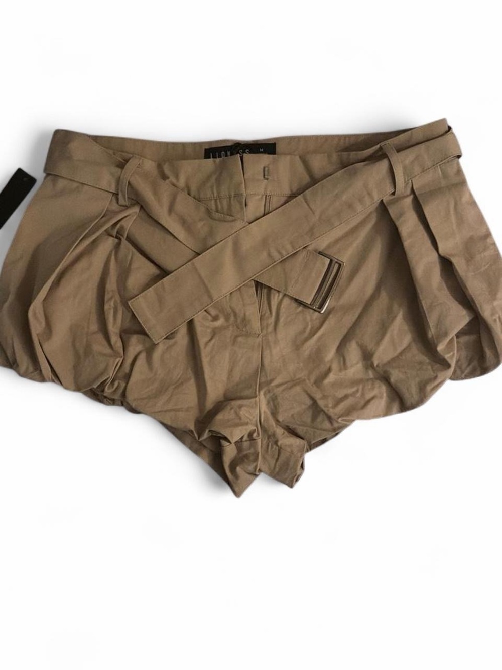Lioness High-Waist Pleated Bubble Shorts - Tan